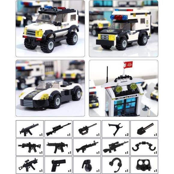 736 Pieces City Police Station & Car Building Blocks Set, with 3 Police Car - Picture 2 of 7